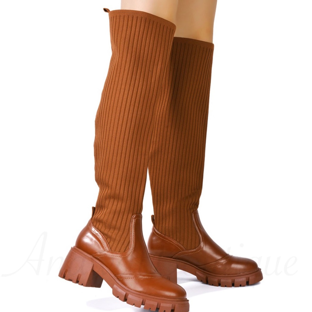 ASPEN KNITTED OVER THE KNEE  HIGH LONG SOCK BIKER BOOT - Picture 8 of 8